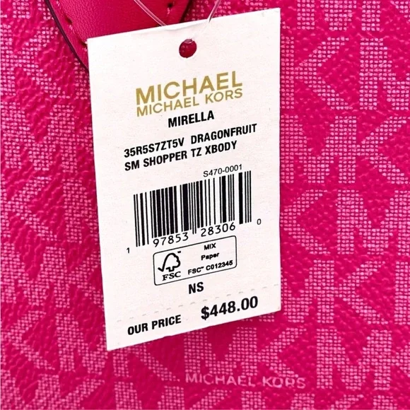 MICHAEL KORS MIRELLA SMALL SHOPPER TOTE CROSSBODY DRAGONFRUIT - Picture 12 of 12